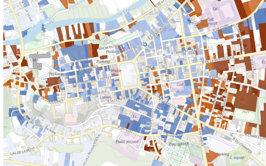 Carte des prix de vente au mètre carré dans le centre de Châteaudun
